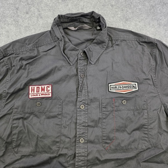 Harley-Davidson HDMC Loud & Proud Shirt Mens 2XL Gray Mechanic Button Up - Picture 5 of 10